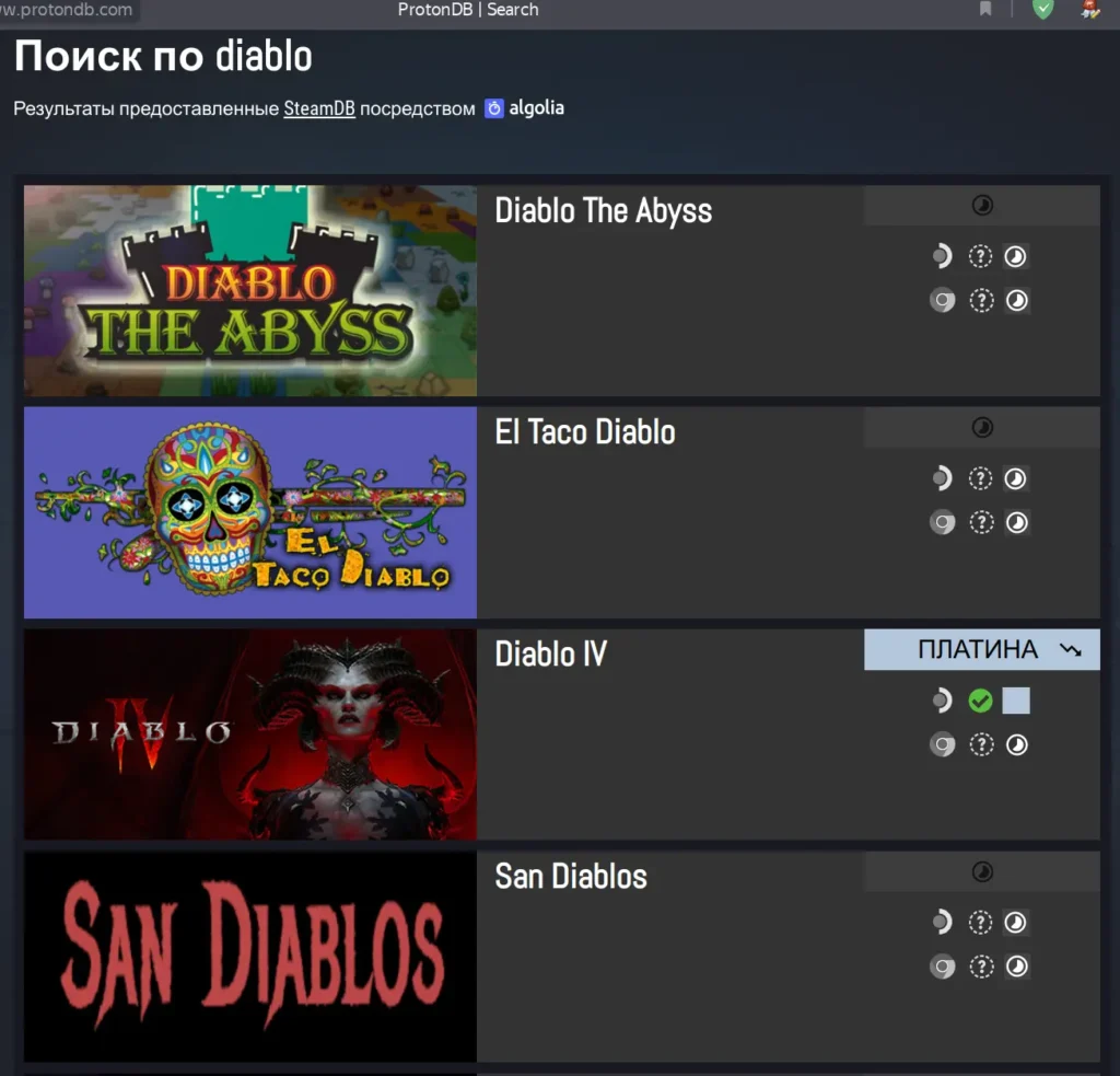 результаты поиска protondb
